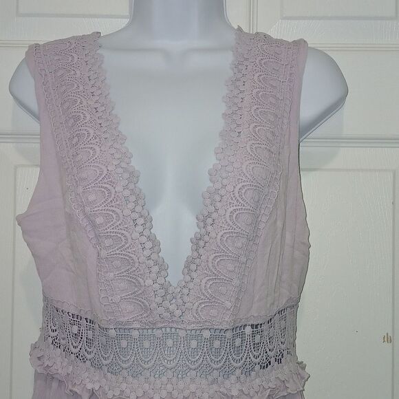 Mable Savanna Maxi Sleeveless Lace Inserts Plunging Neckline Boho Dress Sz M NWT - Picture 5 of 9